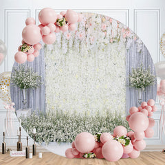 Aperturee - White Wall Floral Wooden Round Backdrop For Wedding