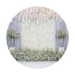 Aperturee - White Wall Floral Wooden Round Backdrop For Wedding