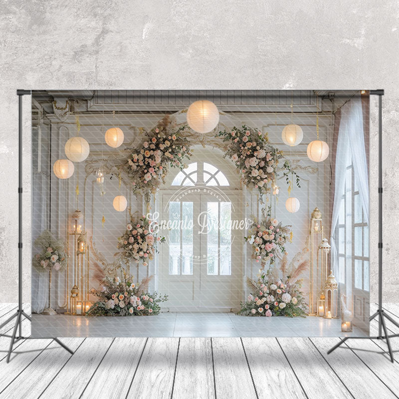 Aperturee - White Window Door Lantern Flower Wedding Backdrop