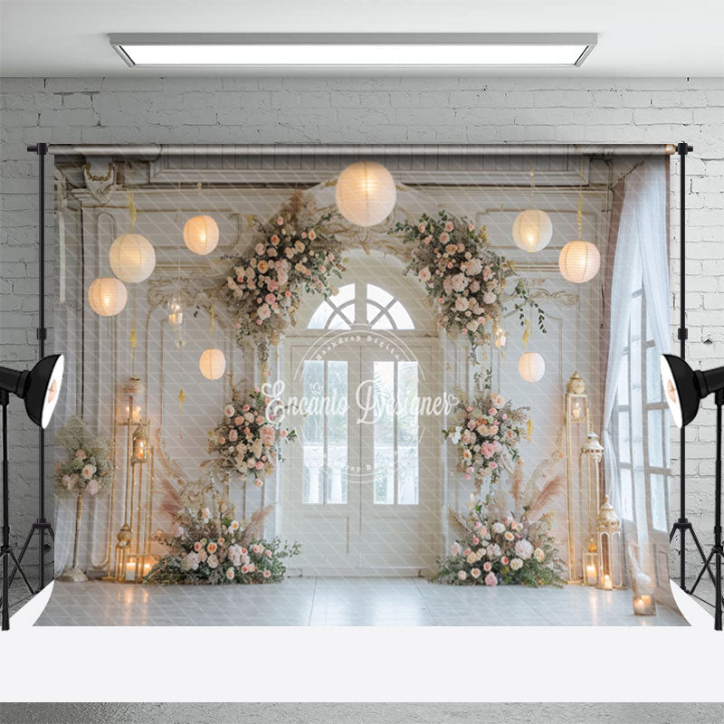 Aperturee - White Window Door Lantern Flower Wedding Backdrop