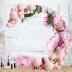 Aperturee - White Wood And Pink Floral Round Birthday Backdrop