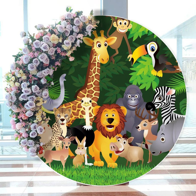 Aperturee - Wild Safari Green Party Round Backdrops for Birthday