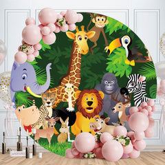 Aperturee - Wild Safari Green Party Round Backdrops for Birthday