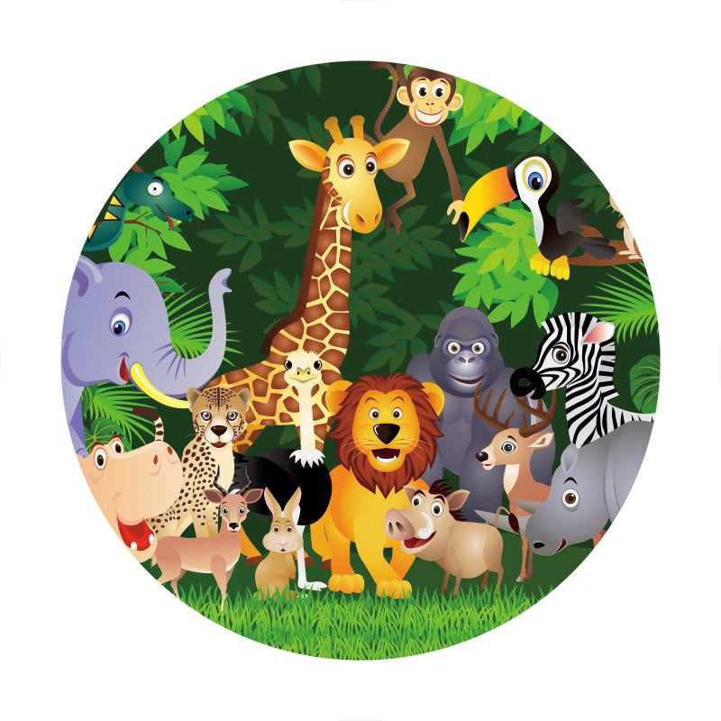 Aperturee - Wild Safari Green Party Round Backdrops for Birthday