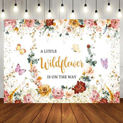 Aperturee - Wildflower Butterfly Baby Shower Backdrop For Girls
