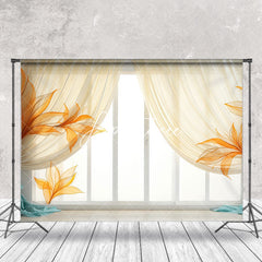 Aperturee - Window And Door Orange Yellow Curtain Floor Backdrop