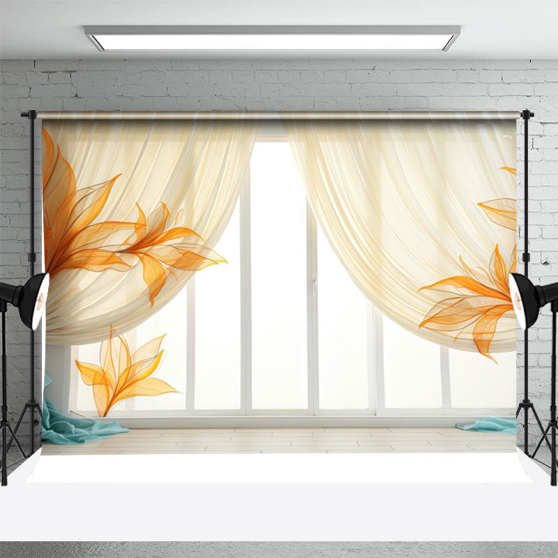 Aperturee - Window And Door Orange Yellow Curtain Floor Backdrop