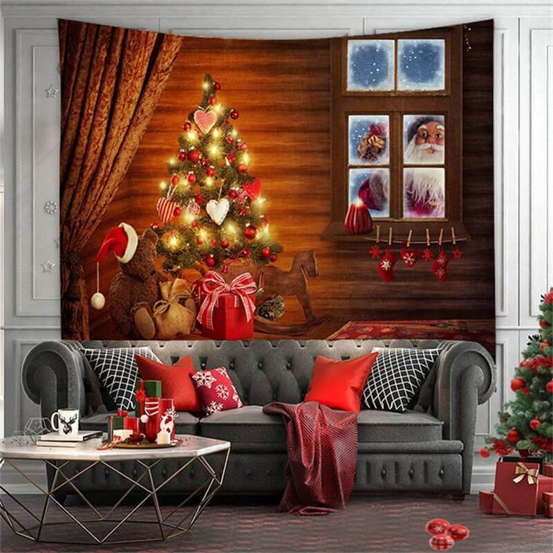 Aperturee - Window And Glitter Tree Merry Christmas Wall Tapestry