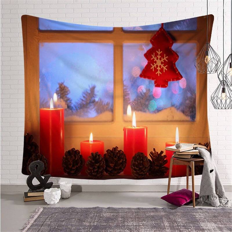 Aperturee - Window Bokeh Candle Christmas Landscape Wall Tapestry