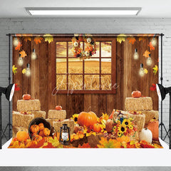 Aperturee - Window Wheat Field Autumn Pumpkin Harvest Backdrop