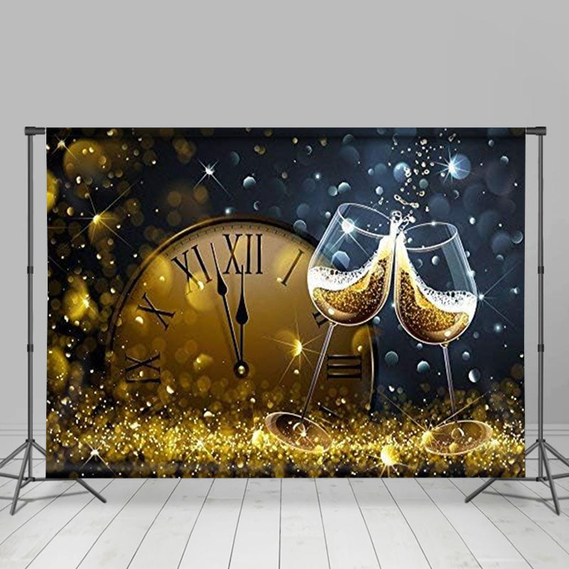 Aperturee - Wine Glass Twelve Clock Gold Bokeh New Year Backdrop