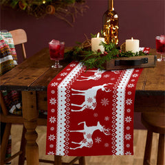 Aperturee Winter Christmas Elk Red Art Snowflake Table Runner
