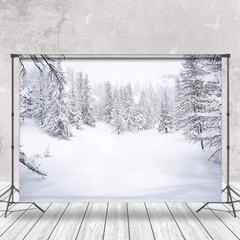 Aperturee - Winter Pines And White Sky Photography Backdrop