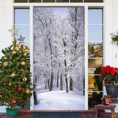 Aperturee - Winter Snowfield Forest White Christmas Door Cover