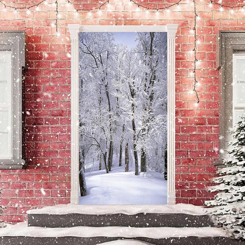 Aperturee - Winter Snowfield Forest White Christmas Door Cover