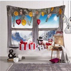 Aperturee - Winter Sun And Snowman Christmas Landscape Wall Tapestry