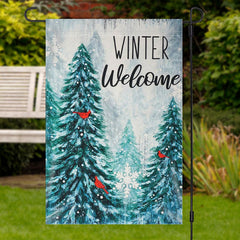 Aperturee - Winter Welcome Snowy Forest Christmas Garden Flag