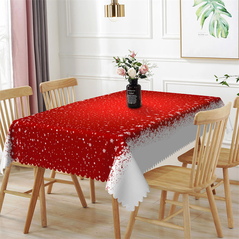 Aperturee - Winter White Sonw Red Christmas Tablecloth For Decor