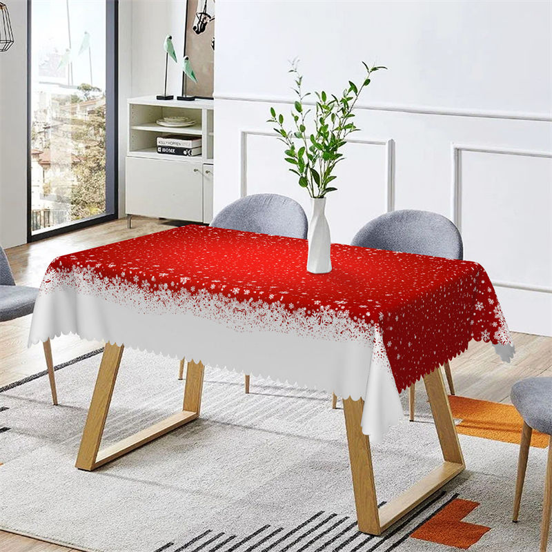 Aperturee - Winter White Sonw Red Christmas Tablecloth For Decor