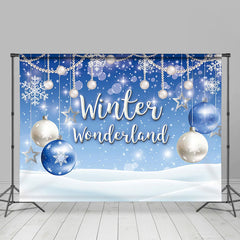 Aperturee - Winter Wonderland Blue And Sliver Bauble Backdrop