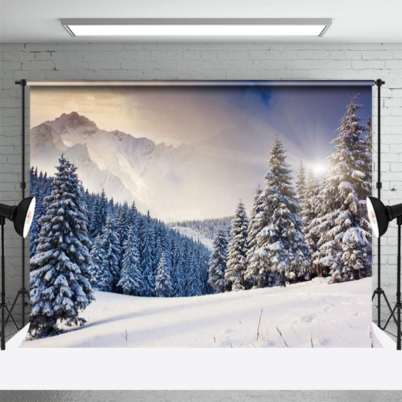 Aperturee - Wonderland Snowy Forest Mountain Winter Backdrop