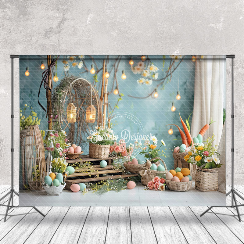 Aperturee - Wood Arch Bluish Wall Bokeh Floral Easter Backdrop