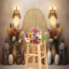 Aperturee - Wood Door Vase Warm Newborn Boho Photo Backdrop