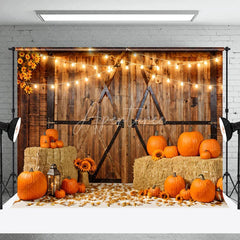 Aperturee - Wooden Barn Door Pumpkin Sunflower Autumn Backdrop