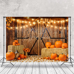 Aperturee - Wooden Barn Door Pumpkin Sunflower Autumn Backdrop