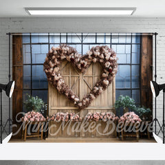 Aperturee - Wooden Board Wall Rose Heart Valentines Day Backdrop