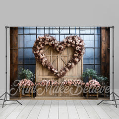 Aperturee - Wooden Board Wall Rose Heart Valentines Day Backdrop