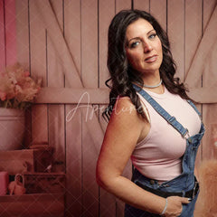Aperturee - Wooden Door Pink Wall Cowgirl Birthday Backdrop