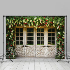 Aperturee - Wooden Doors And Creeper Flowers Spring Backdrop
