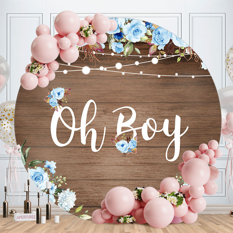 Aperturee - Wooden Floral Round Baby Shower Backdrop For Boy