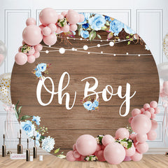 Aperturee - Wooden Floral Round Baby Shower Backdrop For Boy