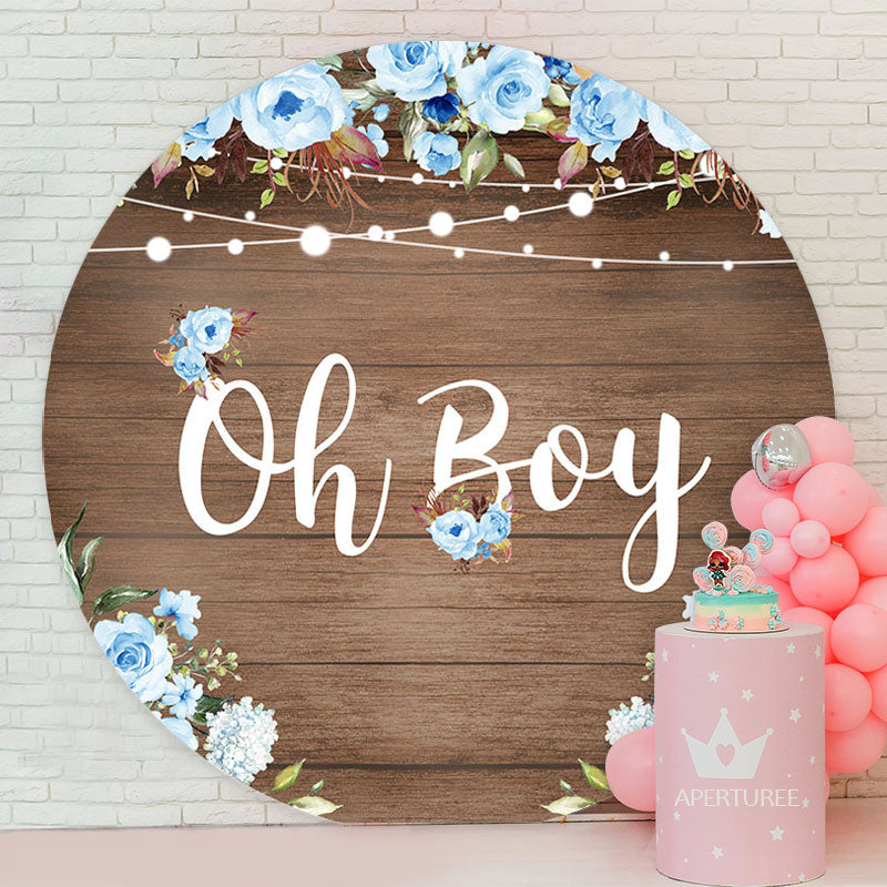 Aperturee - Wooden Floral Round Baby Shower Backdrop For Boy