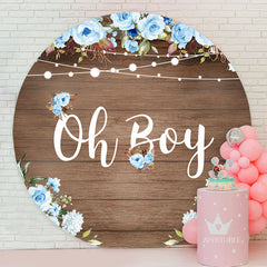 Aperturee - Wooden Floral Round Baby Shower Backdrop For Boy