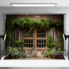 Aperturee - Wooden Foor Birck Wall Green Climber Spring Backdrop