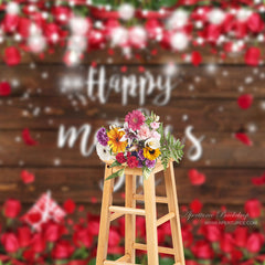 Aperturee - Wooden Rad Roses Gift Mothers Day Backdrop For Party
