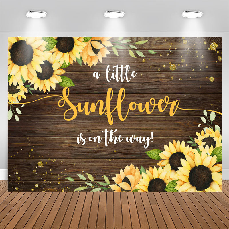 Aperturee - Wooden Sunflower Is On The Way Baby Shower Backdrop