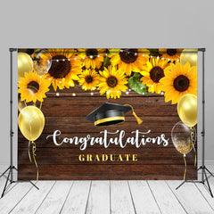 Aperturee - Wooden Turnsole Balloons Congrats Grad Photo Backdrop