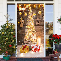 Aperturee - Wooden Wall Sparkle Light Tree Christmas Door Cover