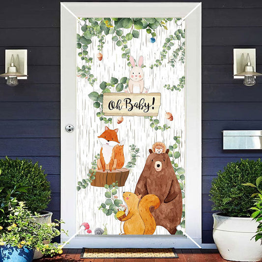 Aperturee - Woodland Wild Green Leaves Baby Shower Door Cover