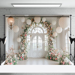 Aperturee - Wreath Lantern White Room Photo Backdrop For Wedding