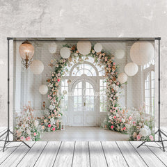 Aperturee - Wreath Lantern White Room Photo Backdrop For Wedding