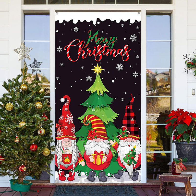 Aperturee - Xmas Tree Dwarfs Black Snowman Christmas Door Cover
