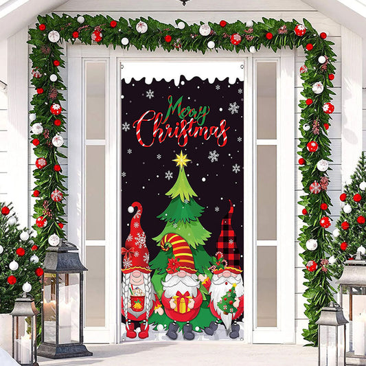 Aperturee - Xmas Tree Dwarfs Black Snowman Christmas Door Cover