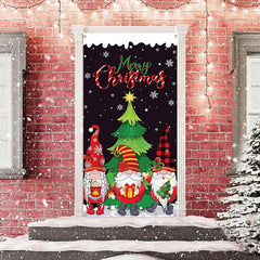 Aperturee - Xmas Tree Dwarfs Black Snowman Christmas Door Cover