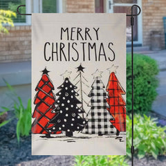 Aperturee - Xmas Tree Plaid Burlap Merry Christmas Garden Flag