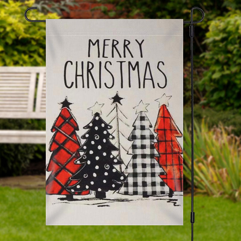 Aperturee - Xmas Tree Plaid Burlap Merry Christmas Garden Flag
